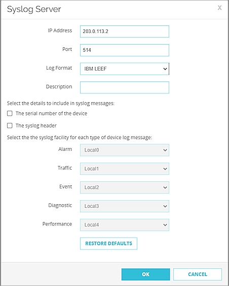 Screen shot of the configure syslog server